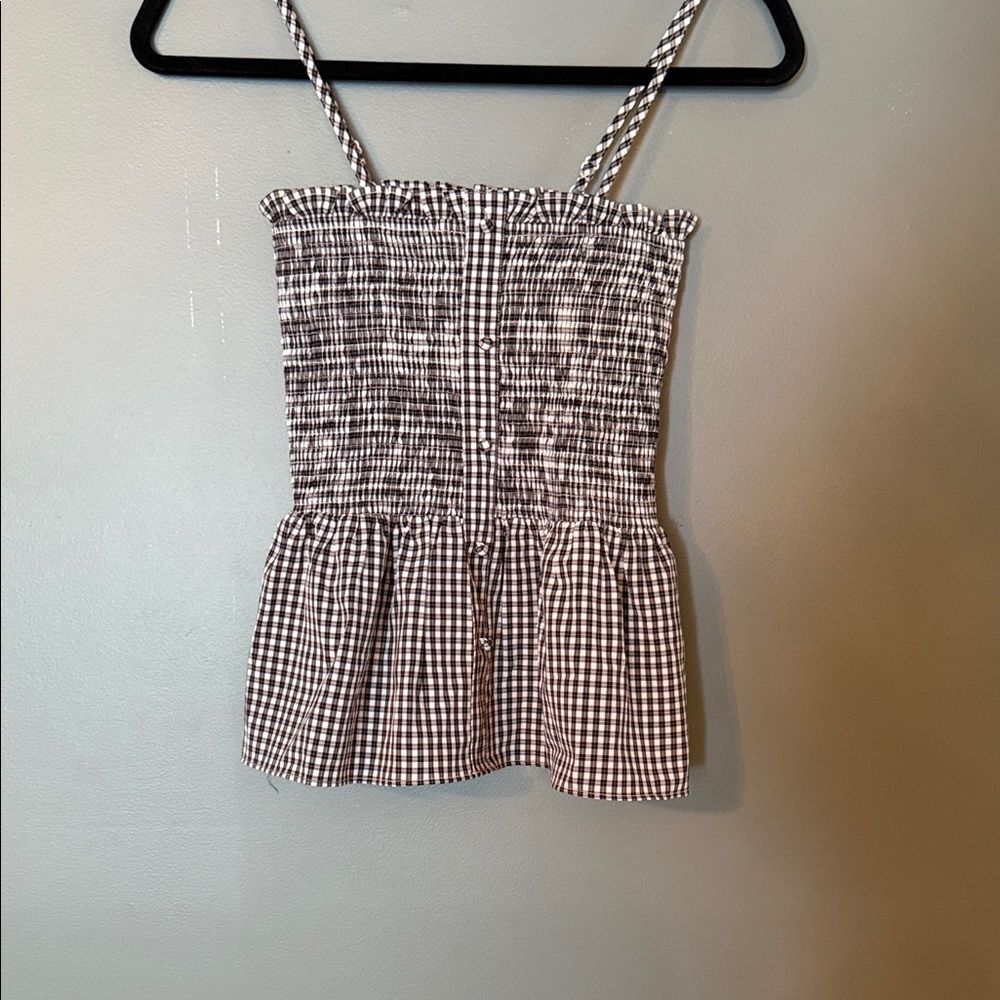 LeDin Gingham Smocked Peplum Camisole